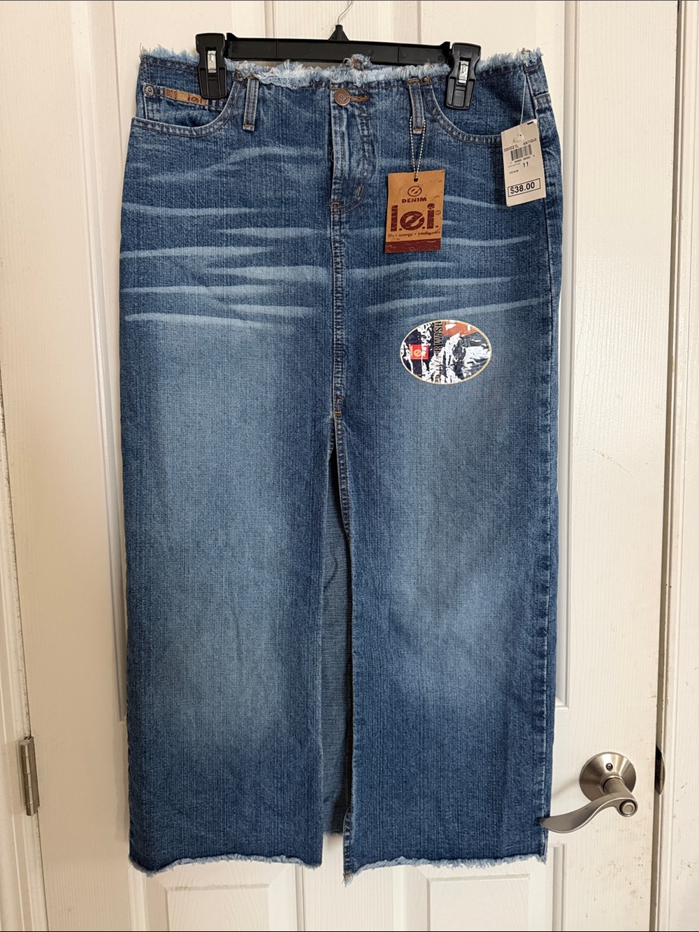 lei Blue Denim Skirt with Center Front Slit
